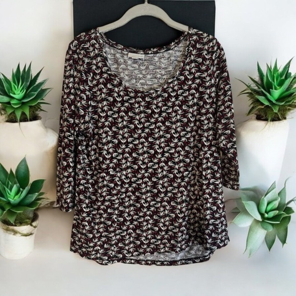 J.Jill Floral SMALL Print 3/4 Sleeve‎ Scoop Neck Knit Top Small Red Black White